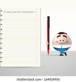 businessman cartoon writing a empty notebook.