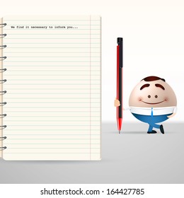 businessman cartoon writing a empty notebook