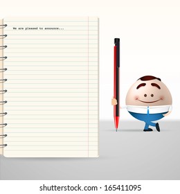 businessman cartoon writing a letter on empty notebook