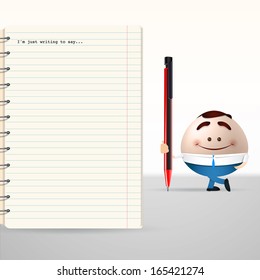 businessman cartoon writing on empty notebook