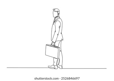 Businessman caryying briefacase in continuous one line drawing. Simple line art illustration of businessman with briefacase. Editable vector.