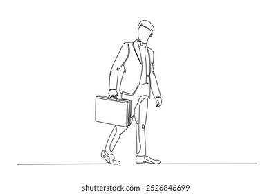 Businessman caryying briefacase in continuous one line drawing. Simple line art illustration of businessman with briefacase. Editable vector.