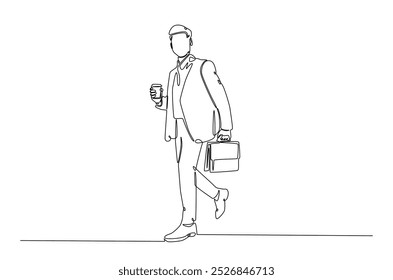 Businessman caryying briefacase in continuous one line drawing. Simple line art illustration of businessman with briefacase. Editable vector.