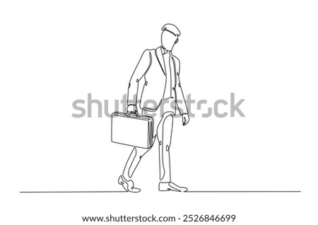 Businessman caryying briefacase in continuous one line drawing. Simple line art illustration of businessman with briefacase. Editable vector.