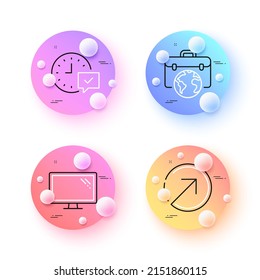 Businessman case, Direction and Monitor minimal line icons. 3d spheres or balls buttons. Select alarm icons. For web, application, printing. Vector