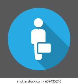 Businessman with case flat icon. Round colorful button, circular vector sign with long shadow effect. Flat style design