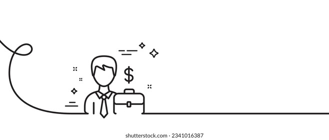 Geschäftsmann mit Case Line Symbol. Kontinuierlich eine Linie mit curl. Diplomat mit Dollar-Schild. Business-Mann-Gehäuse Einzelkonturband. Loop-Kurve Muster. Vektorgrafik