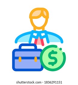 businessman case and money banknote icon vector. businessman case and money banknote sign. color symbol illustration