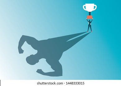 Businessman casting strong man shadow. Successful businessman concept. Vector illustration