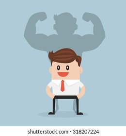 Businessman casting strong man shadow, vector