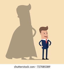 Businessman casting superhero shadow. Successful businessman concept. Vector illustration