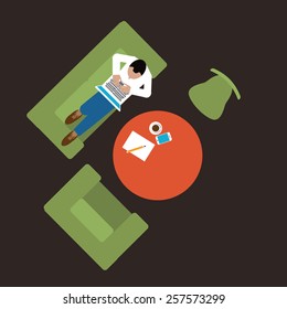 Businessman in casual setting EPS 10 vector royalty free stock illustration for ads, poster, flier, promotion, blog, social media, marketing, business, startups, entrepreneurs