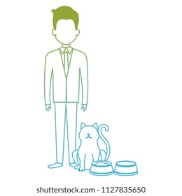 businessman with cat and food characters