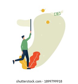 Businessman catch flying money flat illustration