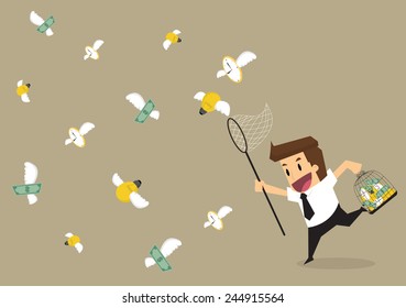 Businessman catch money,time,money to cage.vector