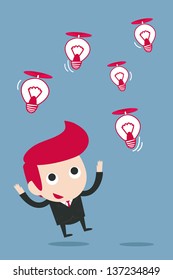  businessman catching bulb idea, vector