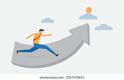Businessman catching ideas, chasing light bulbs, looking for innovation, creativity, discovery. Vector illustration.
