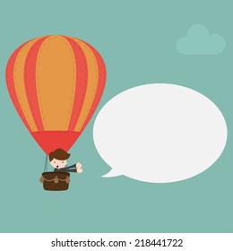 Businessman catching something with bubble talk.