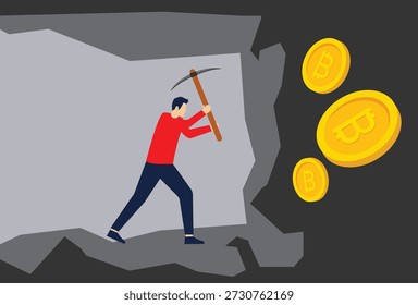 Empresário em caverna mineração bitcoins ilustração de estoque


