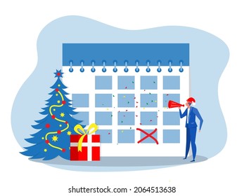Businessman celebrate with calendar on New Year's Eve Or Christmas Concept Vector Illustration