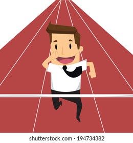 Businessman celebrates at the finish line