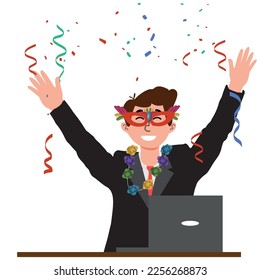 businessman celebrating carnival, man in office celebrating carnival. traditional festival in Brazil.