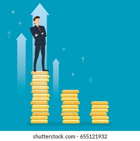 a businessman celebrating on coin graph , business concept vector illustration