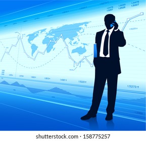 Businessman with cell phone (EPS10 vector)