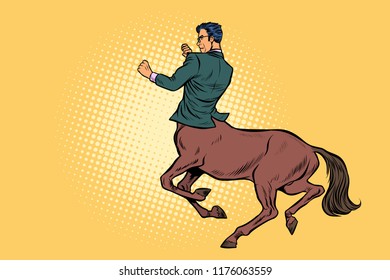 Businessman centaur ready to fight. Pop art retro vector illustration vintage kitsch