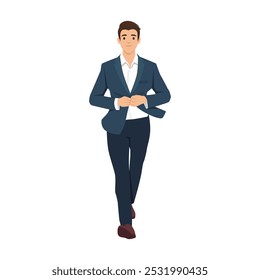 Businessman CEO executive manager in formal attire walking front view. Flat vector illustration isolated on white background