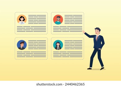 Businessman CEO reorganise employee role chart, reorganisation or reorg to adjust, allocate resources, change team structure for efficiency, restructure organization, department and job roles (Vector)