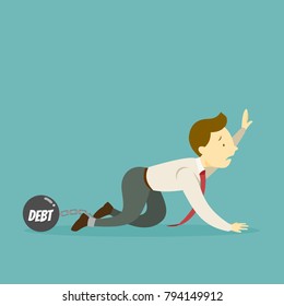Businessman chained to debt. financial problem concept