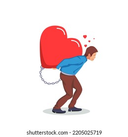 Businessman chained to heart, vector ilustration