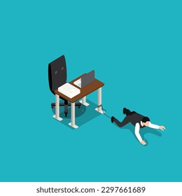 Businessman chained to the office desk isometric 3d vector illustration concept for banner, website, illustration, landing page, flyer, etc.