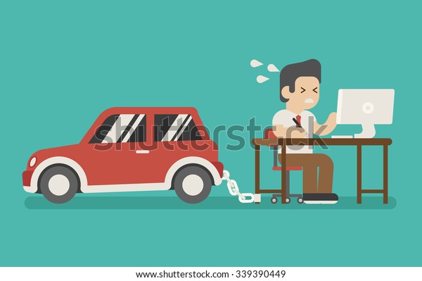 businessman chained on work and a car , eps10\
vector format