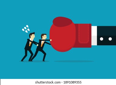 Businessman challenge angry boss, Vector illustration in flat style