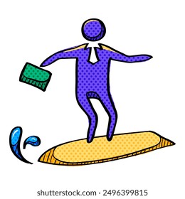 Businessman challenge halftone icon hand drawn color vector illustration
