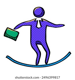 Businessman challenge halftone icon hand drawn color vector illustration