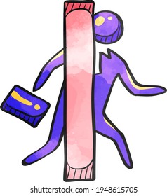 Businessman challenge icon in color drawing. Business metaphor man exit boundary out of the box