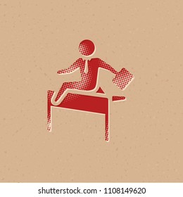 Businessman challenge icon in halftone style. Grunge background vector illustration.