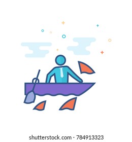 Businessman challenge icon in outlined flat color style. Vector illustration.