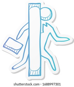 Businessman challenge icon in sticker color style. Business metaphor man exit boundary out of the box