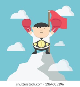 businessman champion up a mountain, success concept