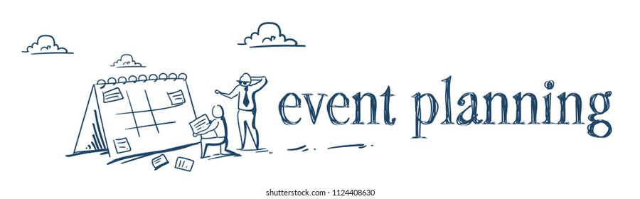 businessman change appointment event schedule planning concept businesspeople hard working process over white background sketch doodle banner vector illustration