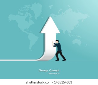 Businessman change direction, Up arrow, Growth finance, Leadership, Vector illustration flat design