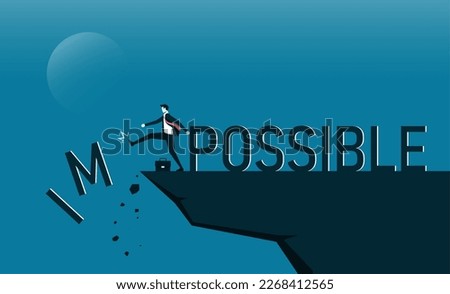 Businessman change impossible to possible text on top mountain, Business, success, challenge, motivation, achievement and goal concept.