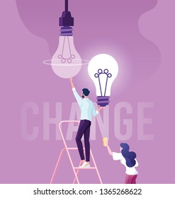 Businessman Change Light Bulb, Changed The Idea