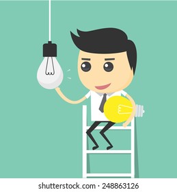 Businessman change light bulb. changed the idea