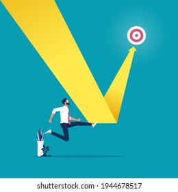 Businessman change line graph to the target, Path chart to target, Aspiration to victory