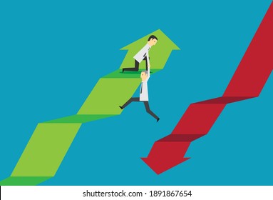 El hombre de negocios cambia a moverse hacia arriba, la ilustración del vector en estilo plano